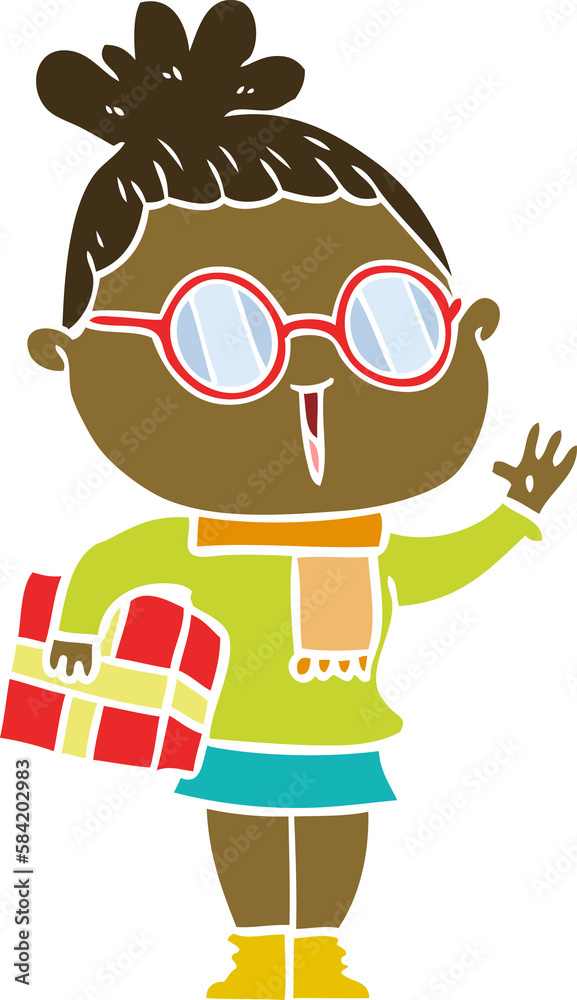 flat color style cartoon woman wearing spectacles flat color style cartoon woman wearing spectacles