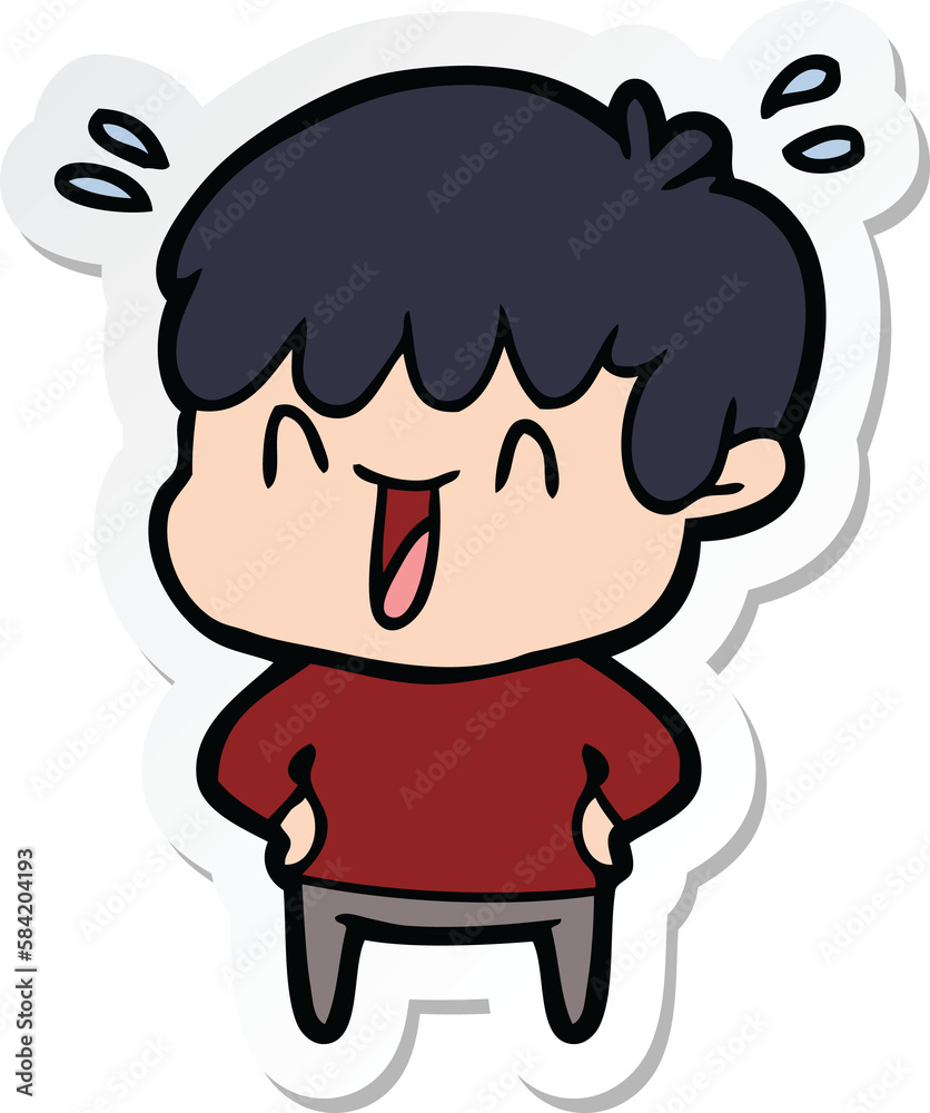 sticker of a cartoon laughing boy sticker of a cartoon laughing boy