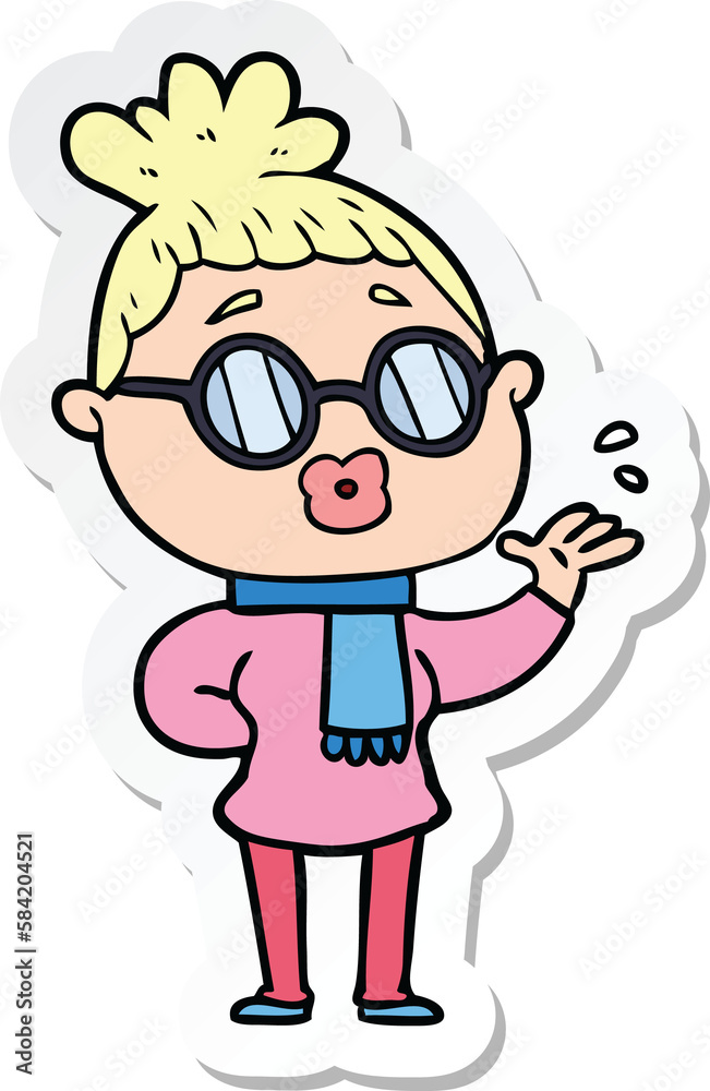 sticker of a cartoon woman wearing spectacles