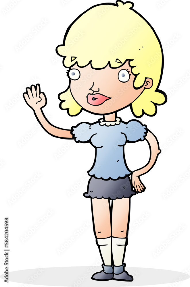 cartoon waving woman