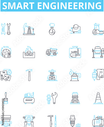 Smart engineering vector line icons set. engineer, smart, engineering, intelligent, automation, electronics, networking illustration outline concept symbols and signs