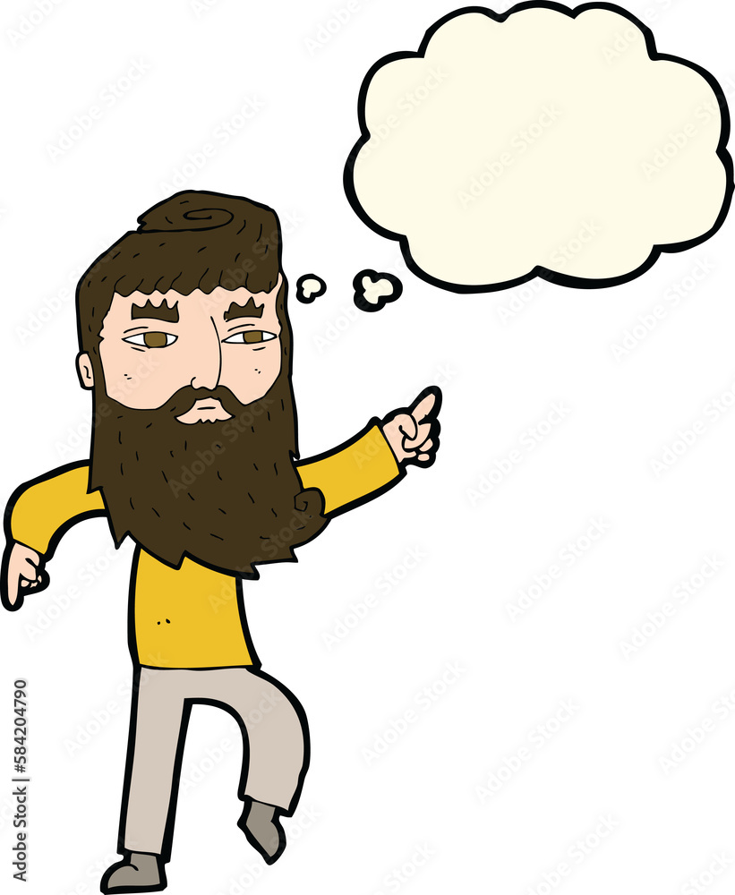cartoon bearded man pointing the way with thought bubble cartoon bearded man pointing the way with thought bubble