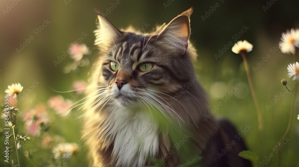 Beautiful Norwegian Forest Cat. A Portrait of Grace and Adventure.