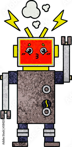 retro grunge texture cartoon robot malfunction