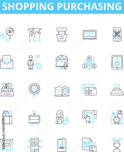 Shopping purchasing vector line icons set. Buying, Shopping, Acquiring, Purchase, Procurement, Ordering, Obtaining illustration outline concept symbols and signs