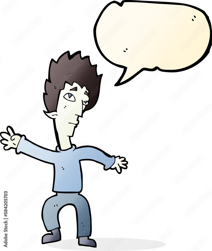 cartoon vampire man with speech bubble