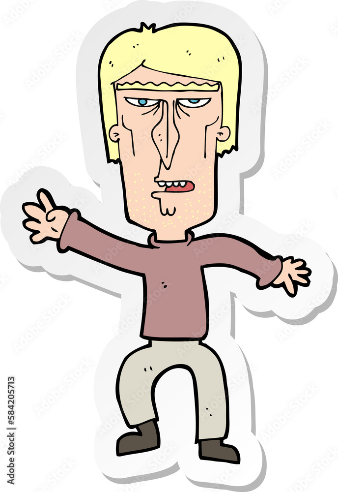 sticker of a cartoon angry man waving warning sticker of a cartoon angry man waving warning