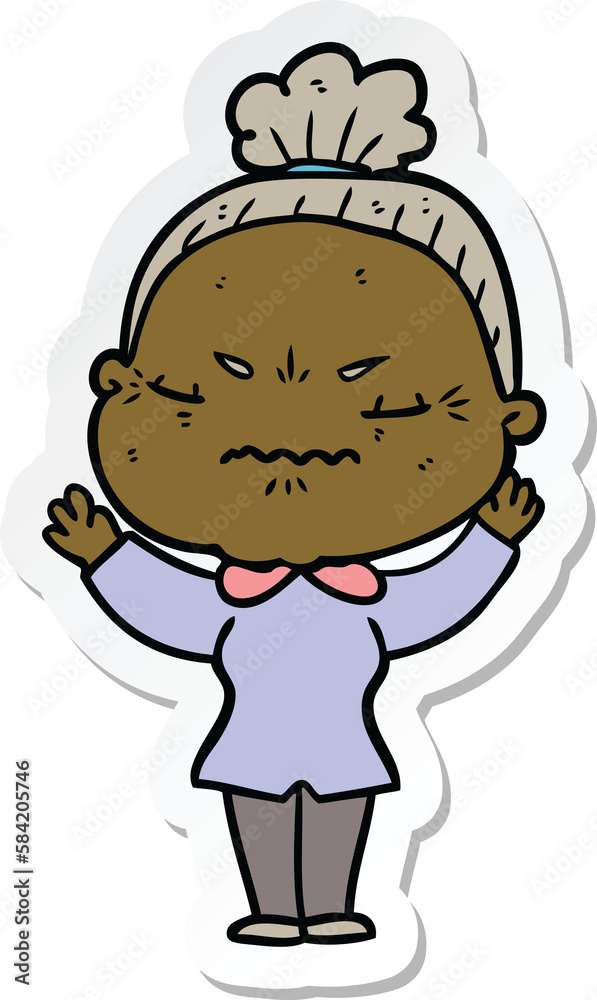 Fototapeta premium sticker of a cartoon annoyed old lady