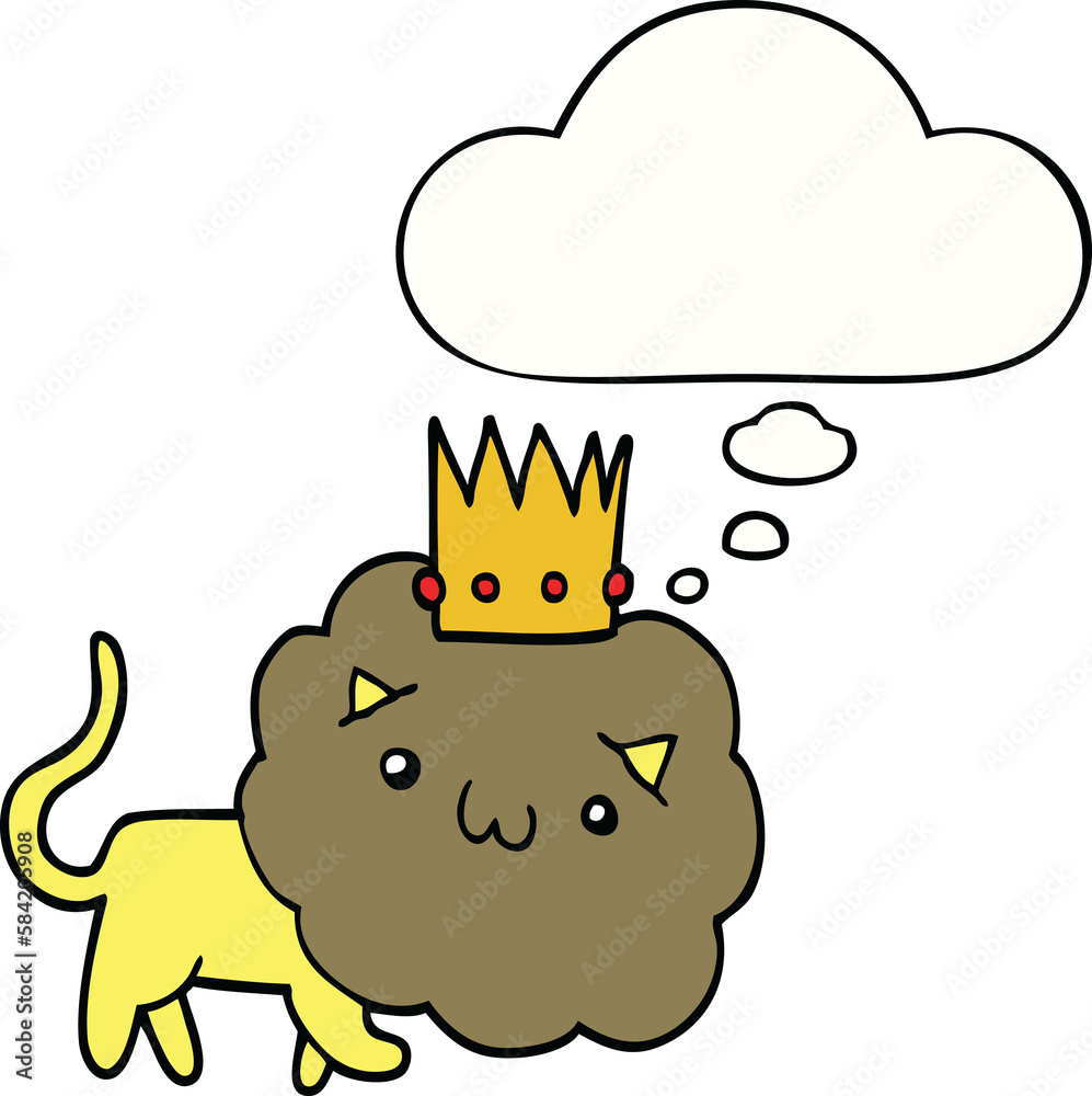 cartoon lion with crown and thought bubble cartoon lion with crown and thought bubble