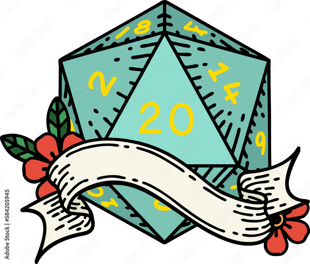 natural twenty D20 dice roll illustration natural twenty D20 dice roll illustration