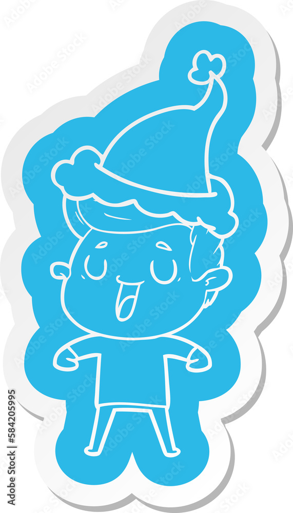 happy cartoon sticker of a man wearing santa hat happy cartoon sticker of a man wearing santa hat