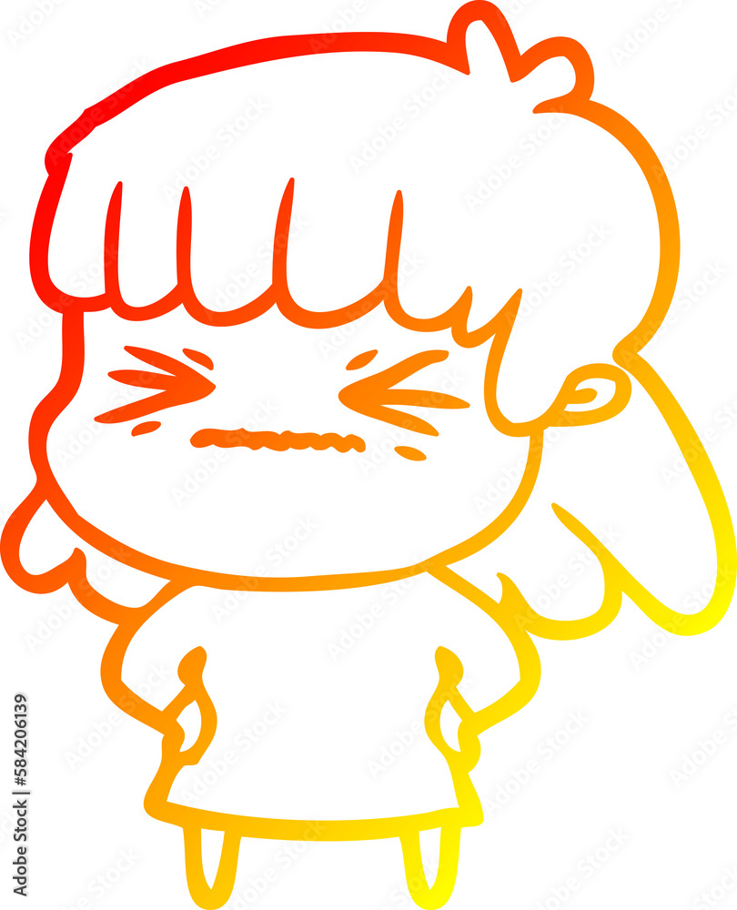warm gradient line drawing cartoon angry girl warm gradient line drawing cartoon angry girl