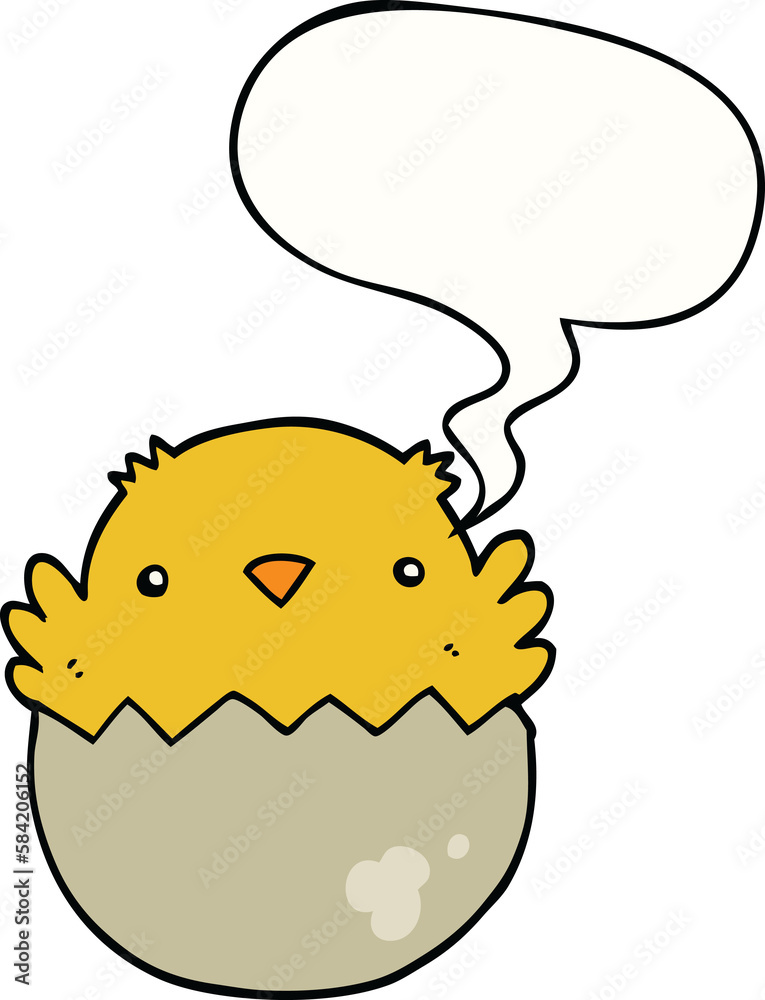 Obraz premium cartoon chick hatching from egg and speech bubble