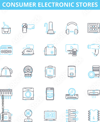 Consumer electronic stores vector line icons set. Electronics, Consumer, Store, Shopping, Appliances, Retailer, Buyers illustration outline concept symbols and signs