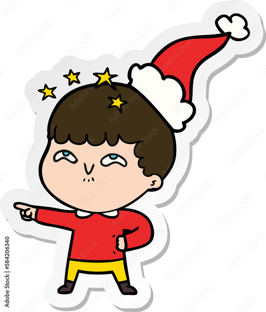 sticker cartoon of a amazed boy wearing santa hat sticker cartoon of a amazed boy wearing santa hat