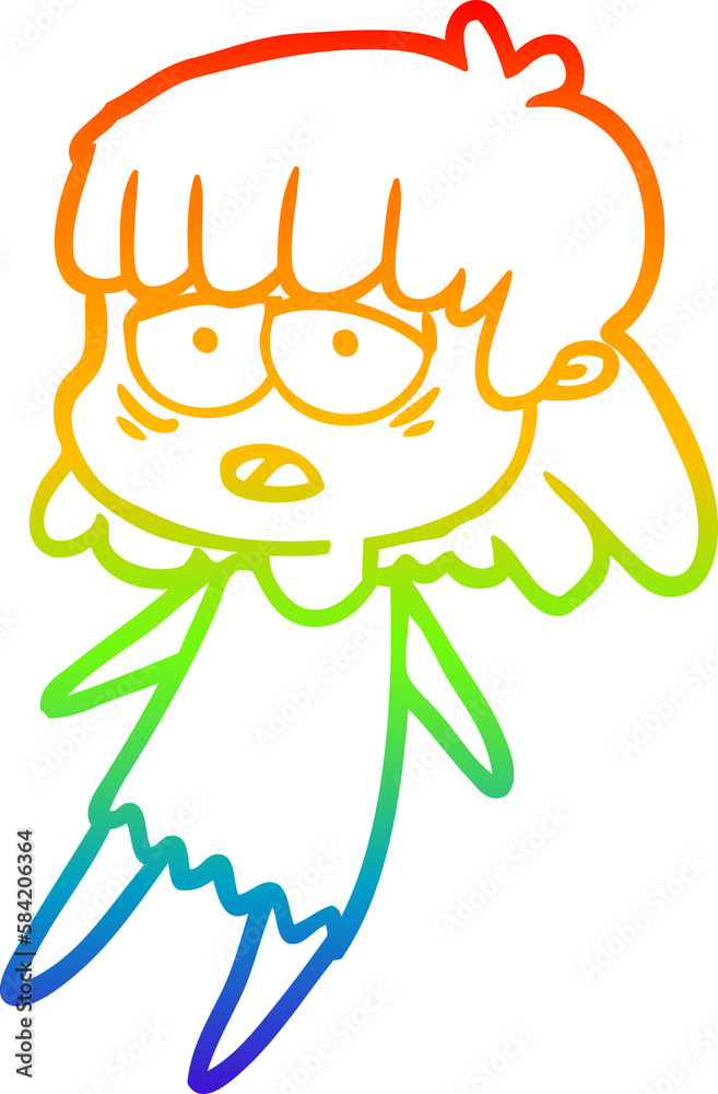 Fototapeta premium rainbow gradient line drawing cartoon tired woman