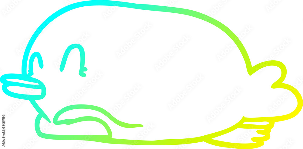 cold gradient line drawing penguin lying on belly