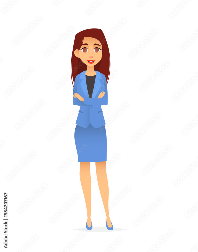 Smiling young successful business woman standing with crossed arms isolated white background Smiling young successful business woman standing with crossed arms isolated white background