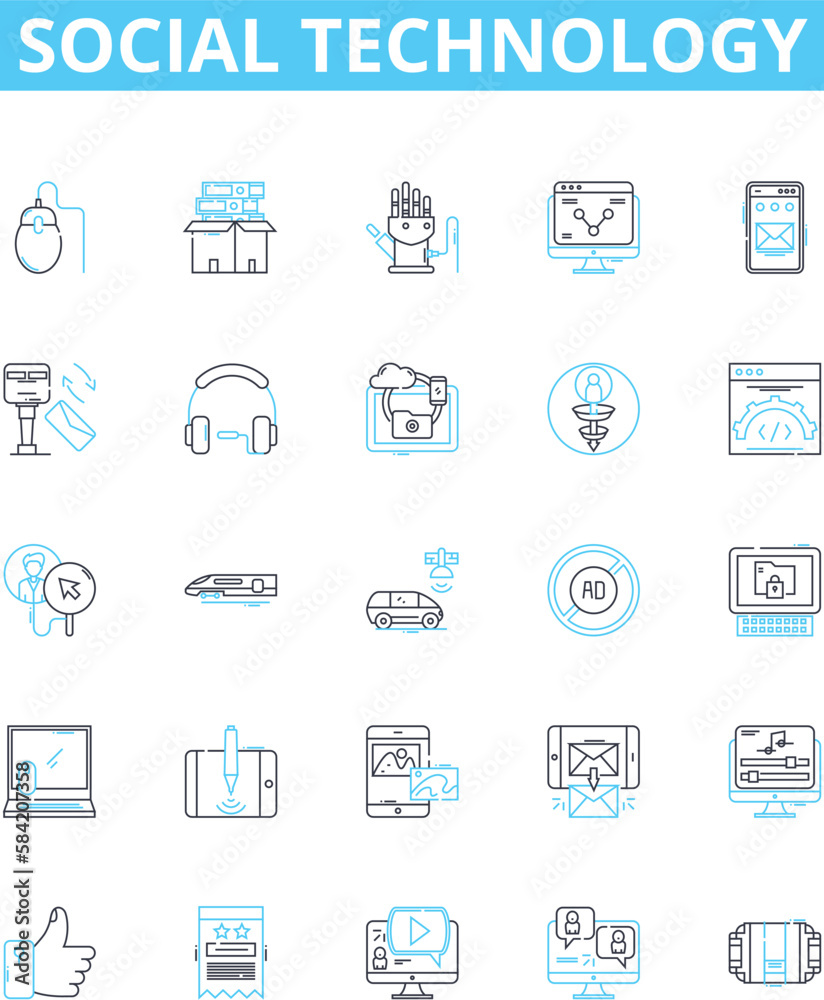 Social technology vector line icons set. social, technology, media ...