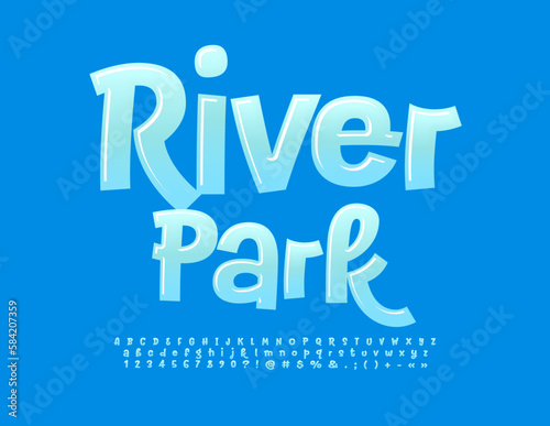 Vectorglossy emblem River Park. Modern handwritten Font. Artistic Alphabet Letters and Numbers set
