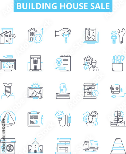 Building house sale vector line icons set. House, Building, Sale, Estate, Property, Buy, Real illustration outline concept symbols and signs