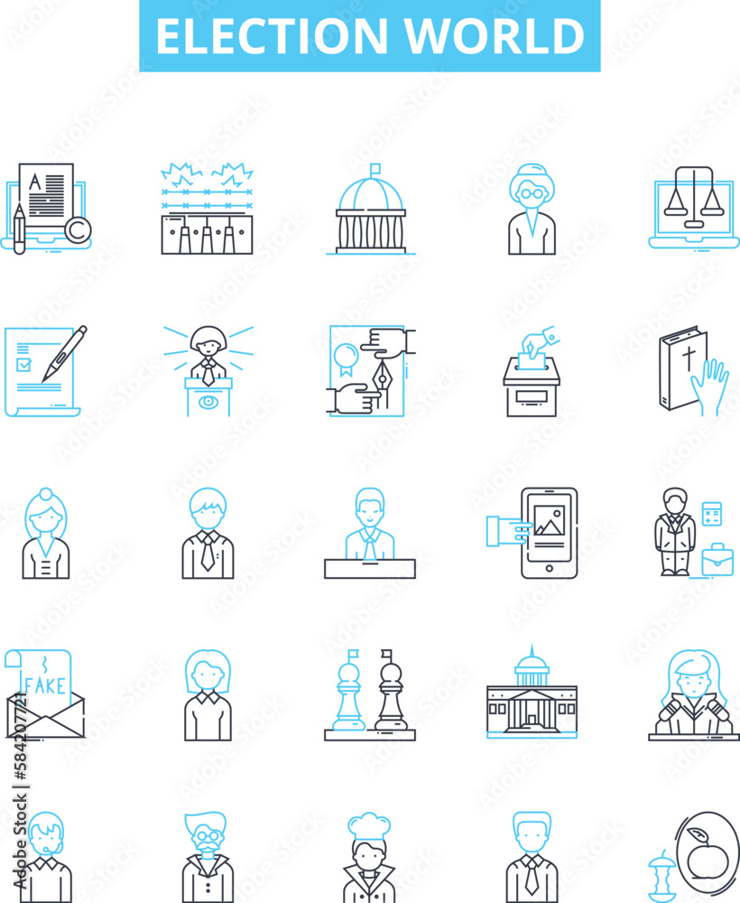 Election world vector line icons set. Voting, Polls, Ballot, Candidates, Campaign, Legislature, Issues illustration outline concept symbols and signs Election world vector line icons set. Voting, Polls, Ballot, Candidates, Campaign, Legislature, Issues illustration outline concept symbols and signs