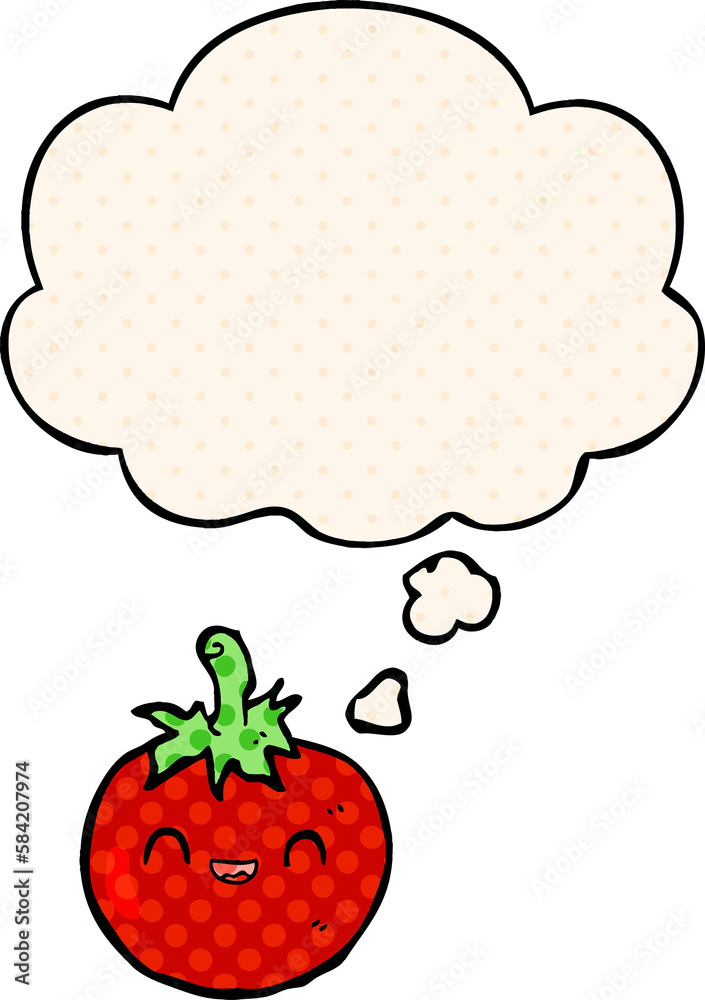 Fototapeta premium cute cartoon tomato and thought bubble in comic book style