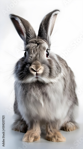 Rabbit with fluffy fur, full body portrait, created with Generative AI