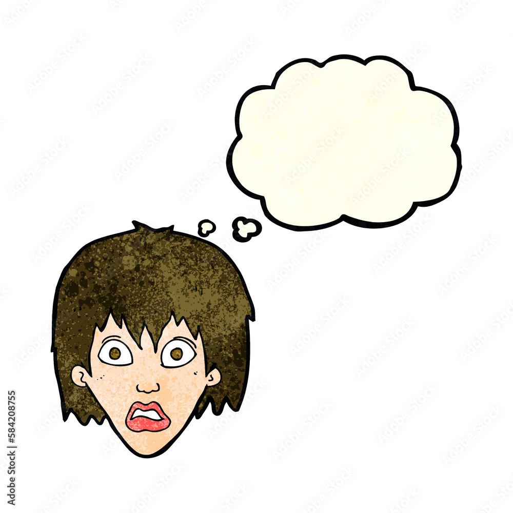 cartoon frightened woman with thought bubble cartoon frightened woman with thought bubble