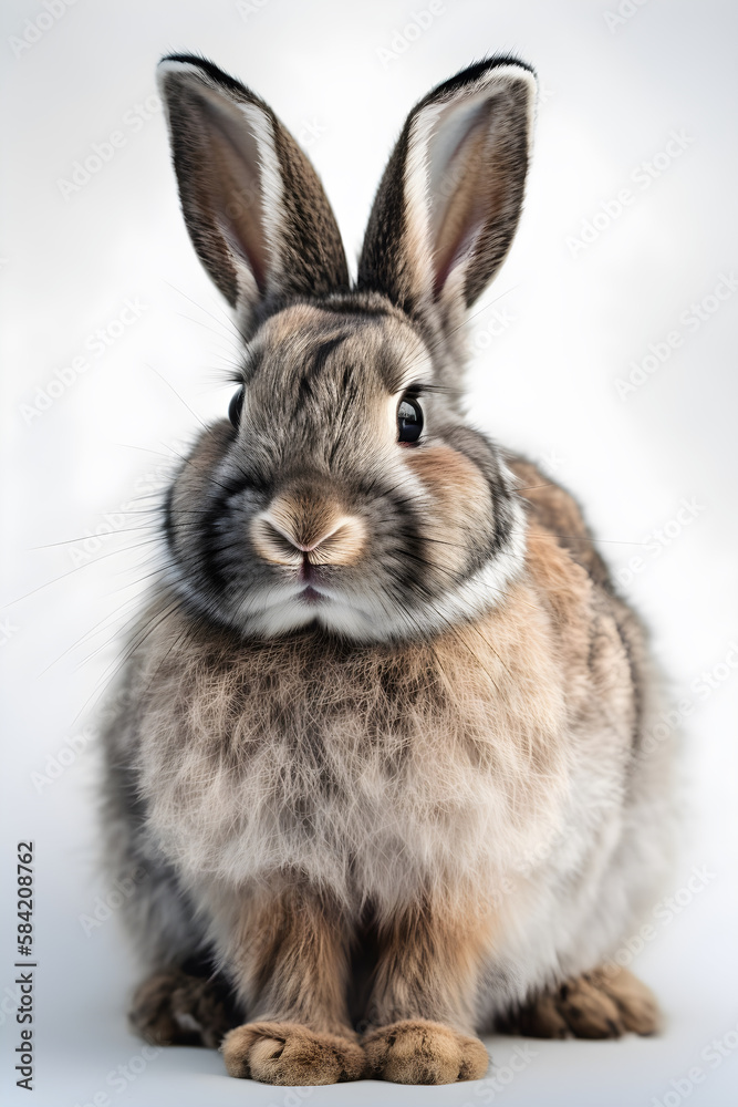 Fototapeta premium Rabbit with fluffy fur, full body portrait, created with Generative AI