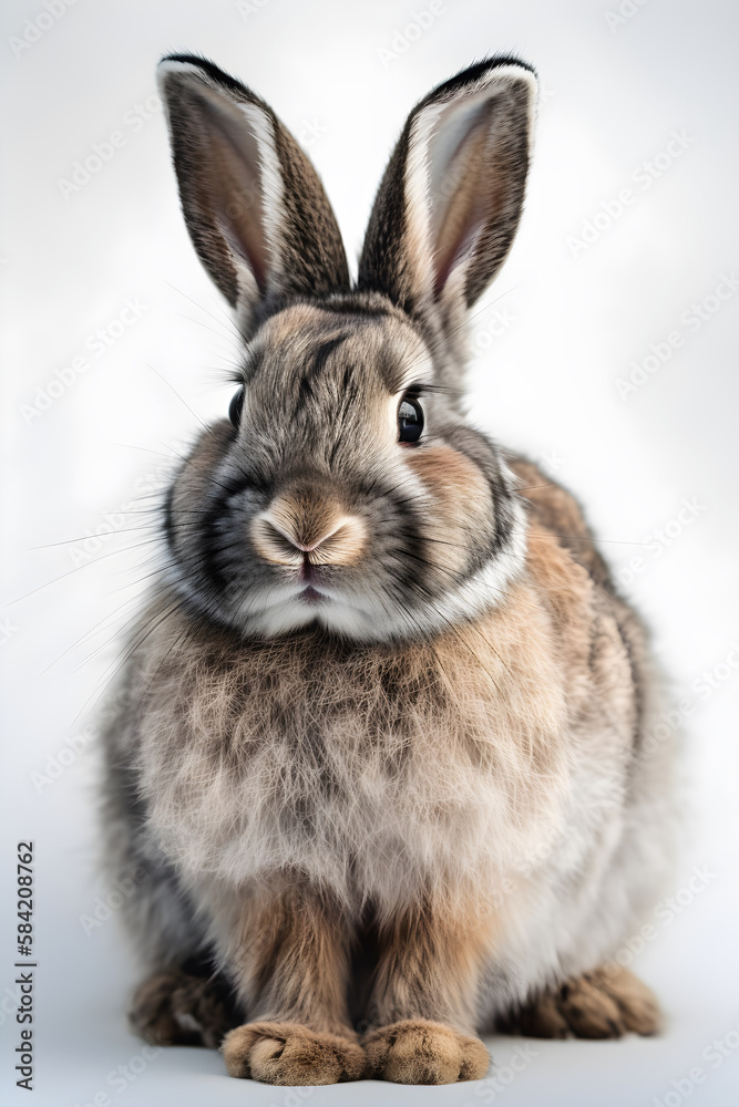 Rabbit with fluffy fur, full body portrait, created with Generative AI