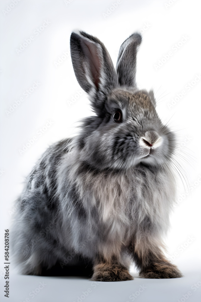 Rabbit with fluffy fur, full body portrait, created with Generative AI Rabbit with fluffy fur, full body portrait, created with Generative AI