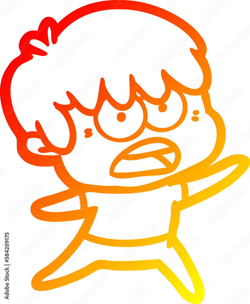 warm gradient line drawing worried cartoon boy