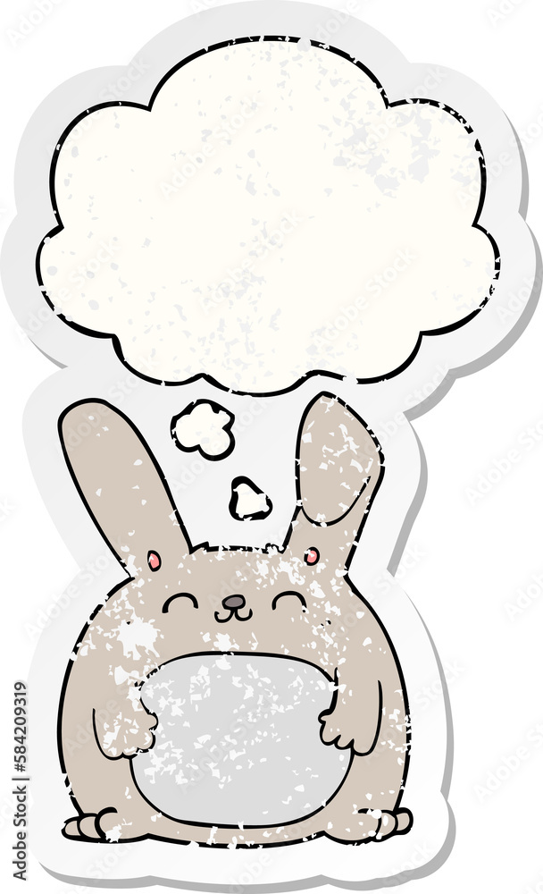 cartoon rabbit and thought bubble as a distressed worn sticker cartoon rabbit and thought bubble as a distressed worn sticker