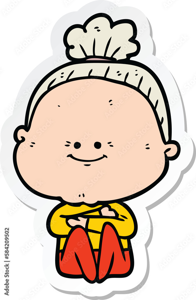 sticker of a cartoon happy old woman