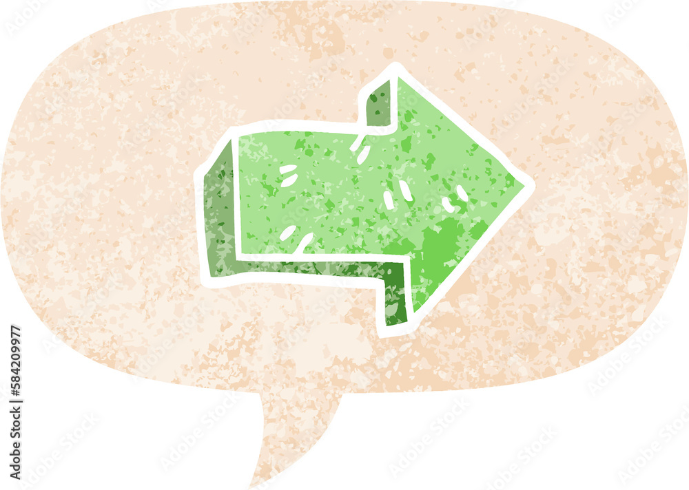 cartoon pointing arrow and speech bubble in retro textured style cartoon pointing arrow and speech bubble in retro textured style