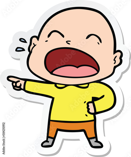 sticker of a cartoon shouting bald man