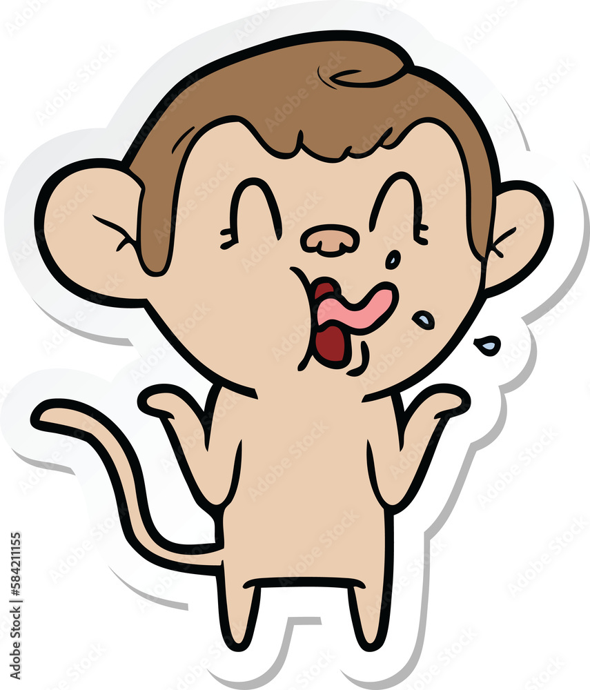 sticker of a crazy cartoon monkey sticker of a crazy cartoon monkey