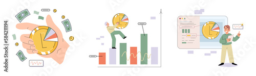 Set of people analyzing personal or corporate budget. Concept of finance accounting and calculation of financial income and expenses report. Financial consultant with document for tax computation