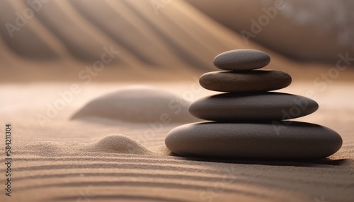 stacked zen stones on the sand of a zen garden