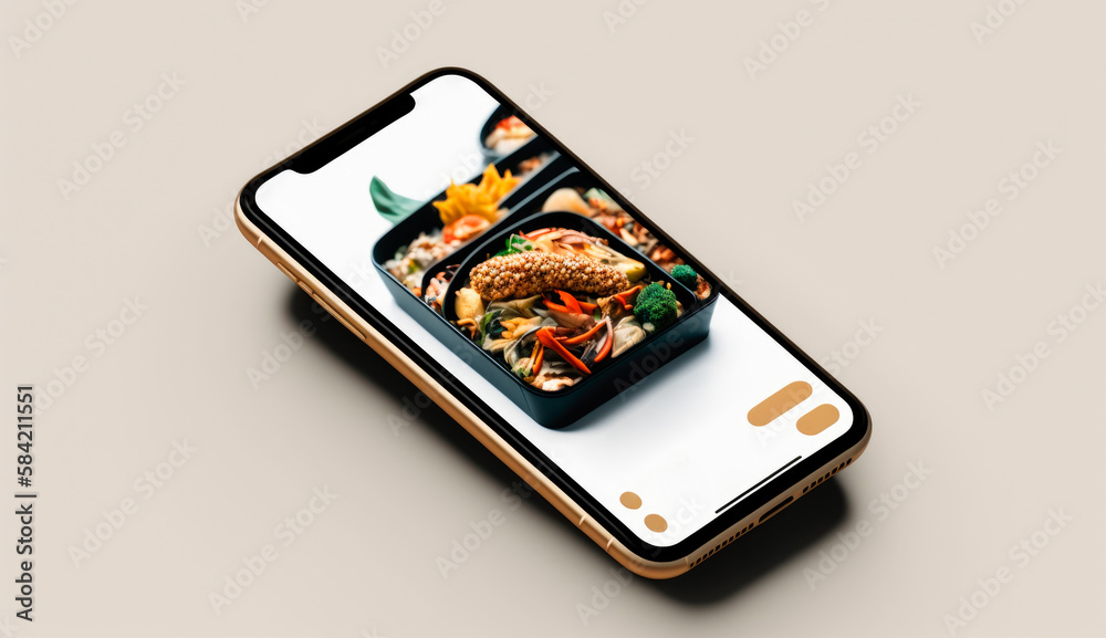 Close-up view of a Smartphone displaying on its screen the website of a Chinese food restaurant with delivery service. Generative AI Close-up view of a Smartphone displaying on its screen the website of a Chinese food restaurant with delivery service. Generative AI