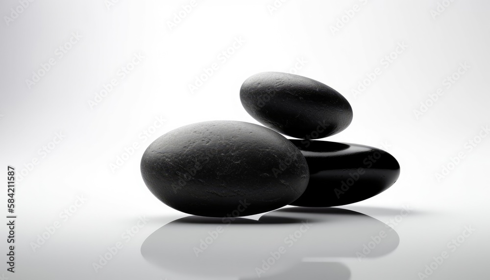black zen stones isolated on white background, balance stack