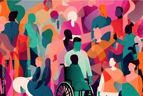 inclusion and diversity concept expressed by an flat illustration of a colorful crowd of people photo