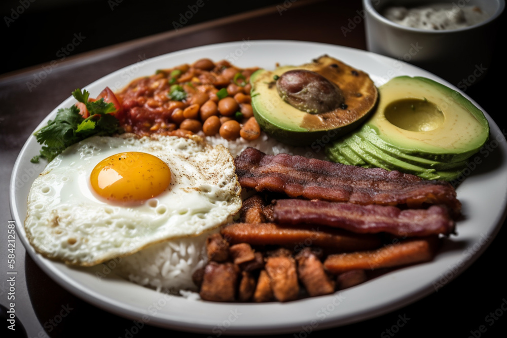 Traditional Generative AI Colombian Food Bandeja Paisa in a Restaurant
