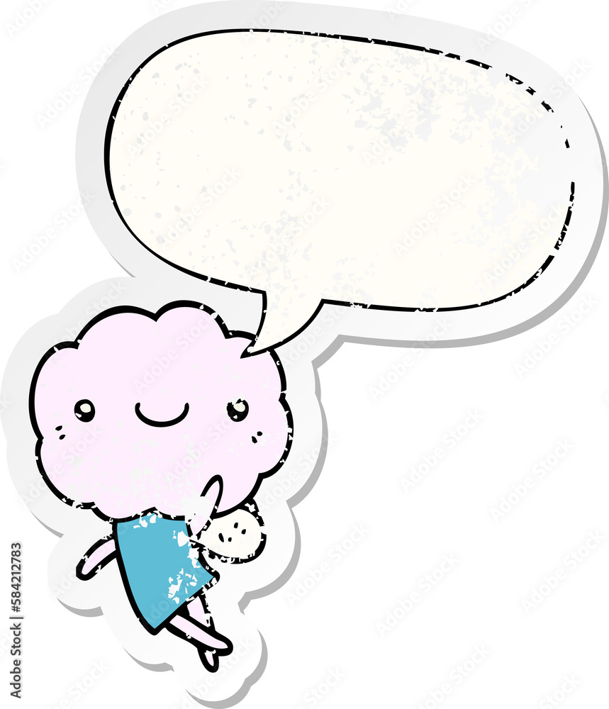 cute cloud head creature and speech bubble distressed sticker cute cloud head creature and speech bubble distressed sticker