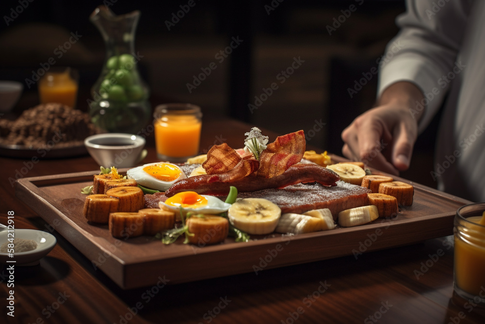 Traditional Generative AI Colombian Food Bandeja Paisa in a Restaurant
