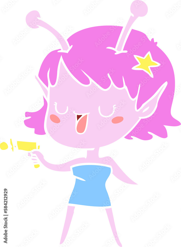 happy alien girl flat color style cartoon happy alien girl flat color style cartoon