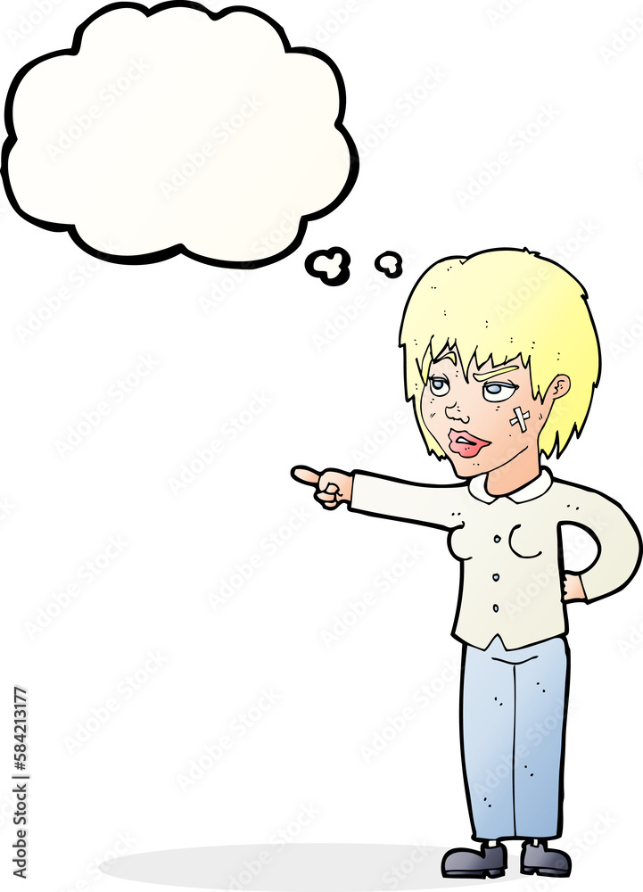 cartoon woman pointing with thought bubble cartoon woman pointing with thought bubble