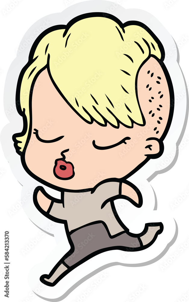 sticker of a cartoon pretty hipster girl sticker of a cartoon pretty hipster girl