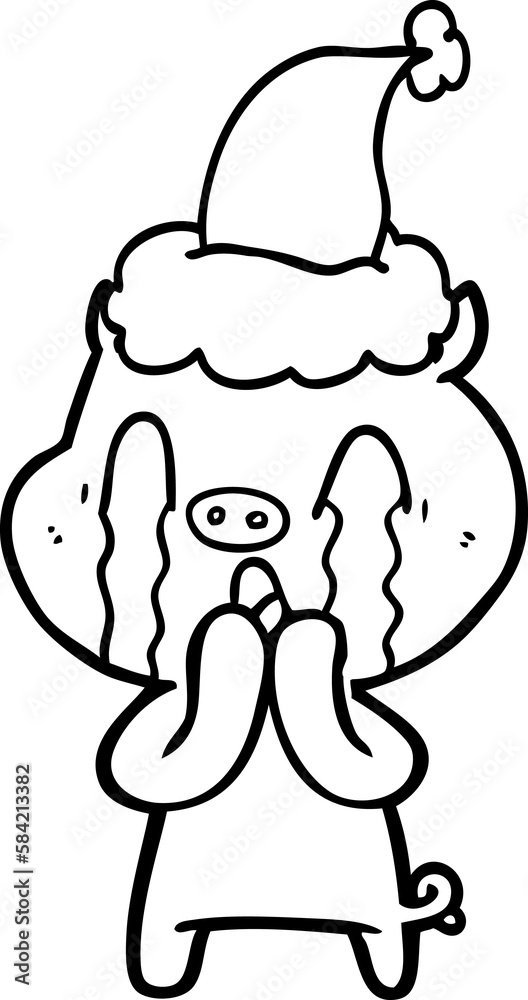 crying pig line drawing of a wearing santa hat crying pig line drawing of a wearing santa hat